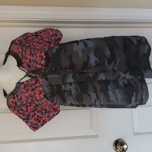 Homebody Camo Camouflage Floral Embroidered Flowy Boho Short Sleeve Top